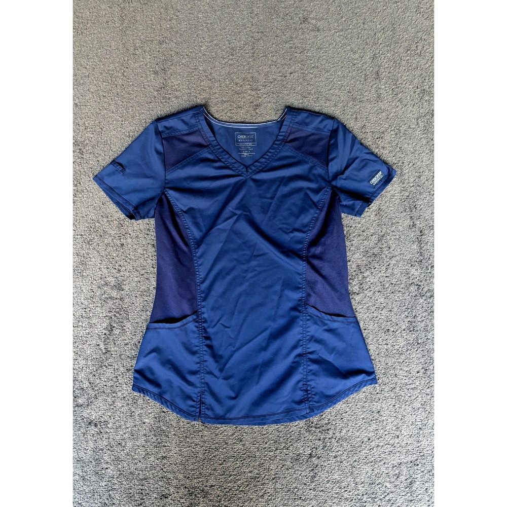 Cherokee Revolution Scrub Women S Navy Polyester V-Neck Short Sleeve Pullover